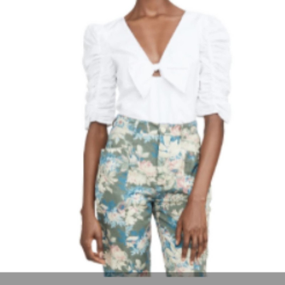 Rebecca Taylor White Ruched Sleeve Blouse